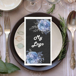 Black blue florals business logo paper guest towels