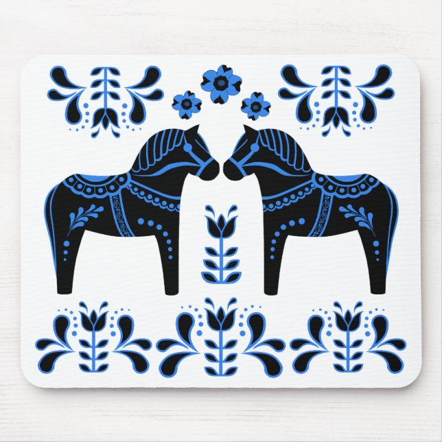 Black/blue Folk Dala horse/Folk Friesian Mouse Pad (Front)