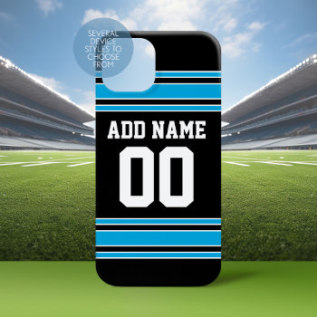 Black Blue Football Jersey Custom Name Number Iphone 15 Pro Max Case by MyRazzleDazzle at Zazzle