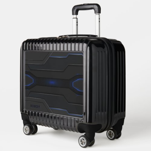 Black  blue geometric gaming background monogram luggage