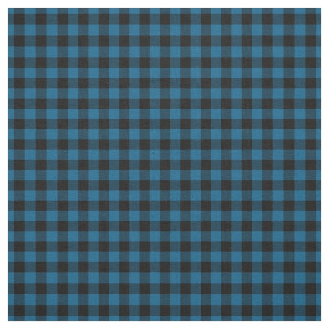 Black Blue Gingham Checks Tartan Squares Pattern Fabric (Swatch)