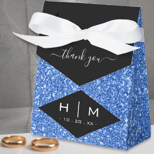 Black & Blue Glitter Cute Chic Thank You Wedding Favor Boxes