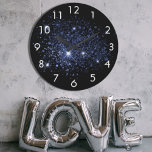 Black blue glitter dust large clock<br><div class="desc">A chic black background,  decorated with blue faux glitter dust. White numbers.</div>