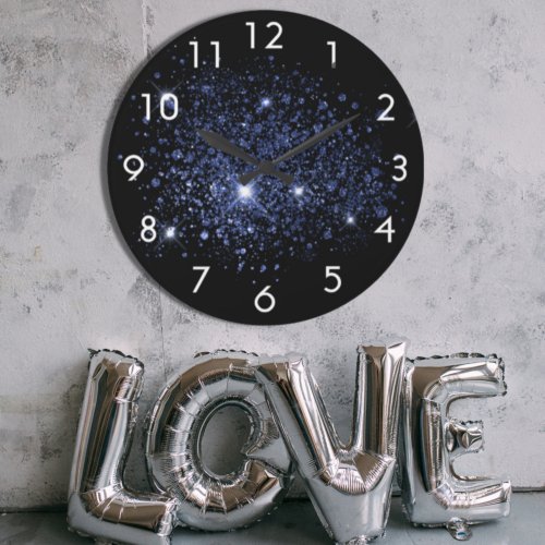 Black blue glitter dust large clock