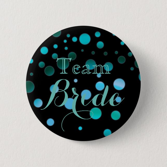Black Blue Glitter Wedding Team Bride Button (Front)