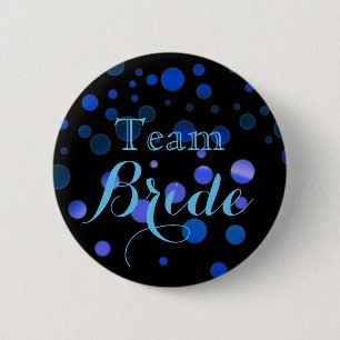 Black Blue Glitter Wedding Team Bride Pinback Button