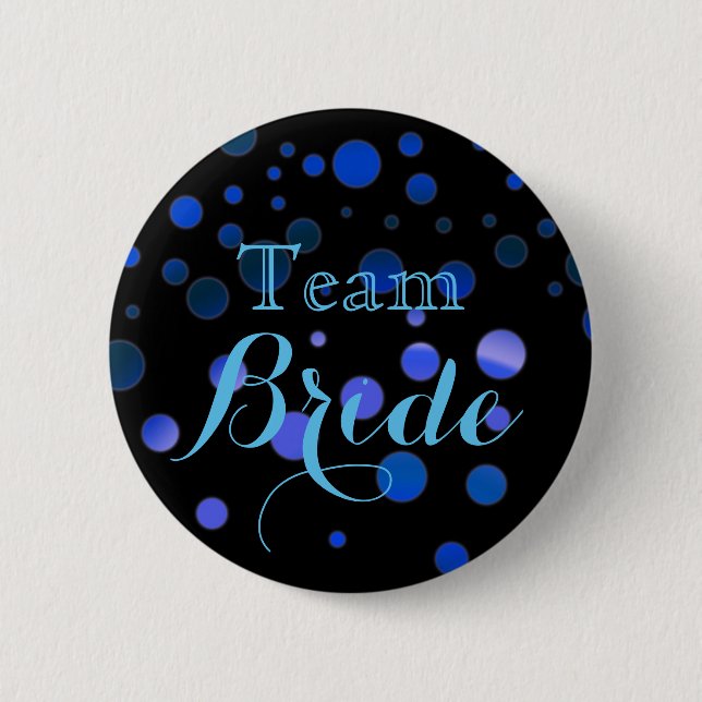 Black Blue Glitter Wedding Team Bride Pinback Button (Front)