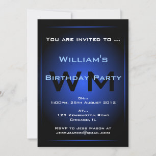 Black & Blue Glow Monogram Sci-fi - Invitation