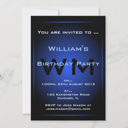 Black &amp; Blue Glow Monogram Sci-fi - Invitation