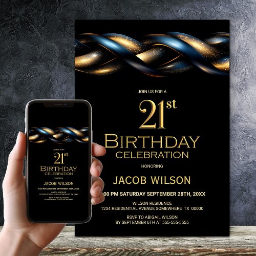 Black Blue Gold 21st Birthday Party