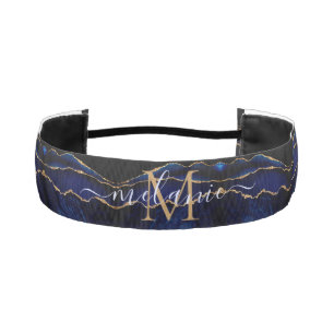 Black Blue Gold Athletic Headband Your Name Letter