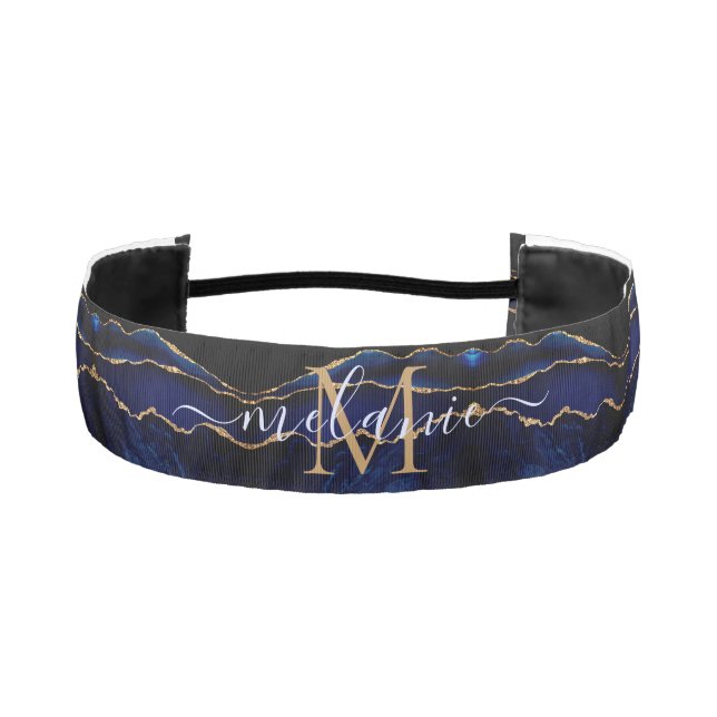 Black Blue Gold Athletic Headband Your Name Letter (Front)