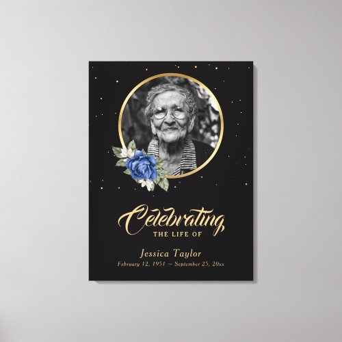 Black Blue Gold Floral Funeral Welcome Sign