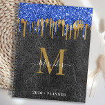 Black Blue Gold Glitter Drips Leather Monogram Planner<br><div class="desc">Custom monogram calendar planner. Keep all your appointments and schedule handy with our modern and elegant black blue and gold glitter drips on vintage leather planner with personalized monogrammed initial and name. This unique planner is perfect for office planning, school schedule, family appointments and work business schedules. See our collection...</div>