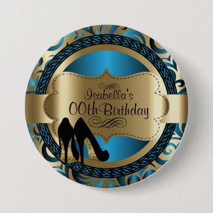 Black, Blue & Gold Metallic - 00th Birthday Button
