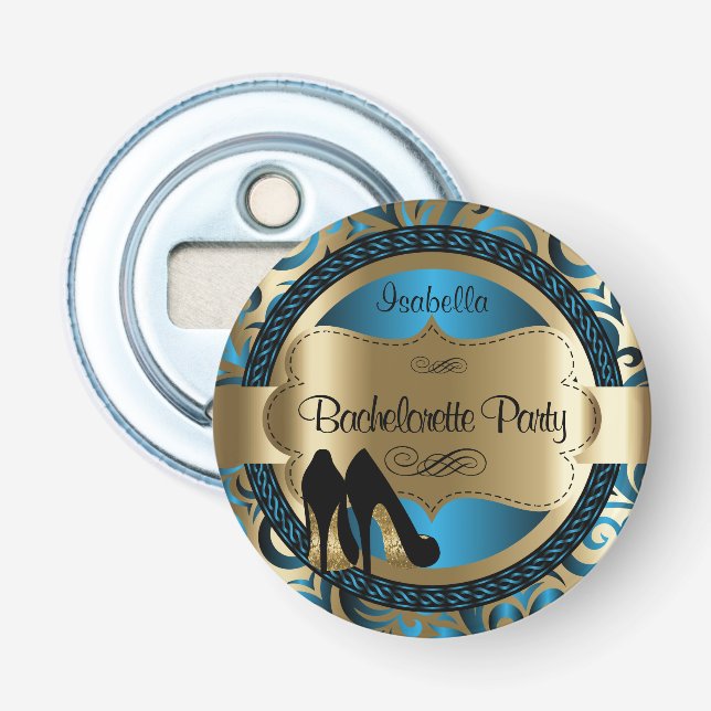 Black, Blue & Gold Metallic - Bachelorette Party Bottle Opener (Front)