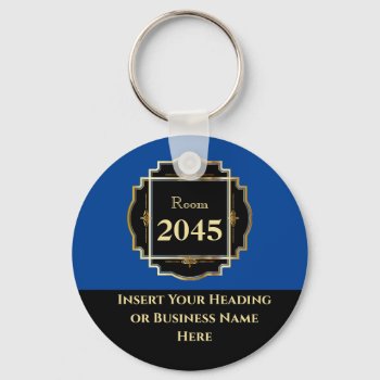 Black Blue Gold Modern Banner Diy Room Number Keychain by mensgifts at Zazzle