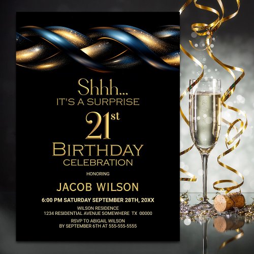 Black Blue Gold Surprise 21st Birthday Party
