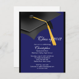 Black Blue Grad Cap Graduation Party Invitation | Zazzle