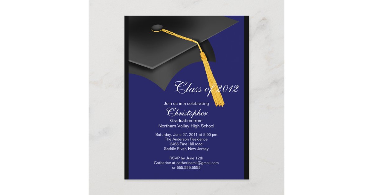 Black Blue Grad Cap Graduation Party Invitation | Zazzle