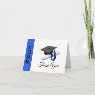 Black & Blue Graduation Cap and Tassel Letterpress Thank You Card