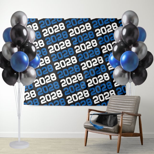 Black & Blue Graduation Party Backdrop (Blue and Black Graduation Repeating Class Year Party Backdrop)