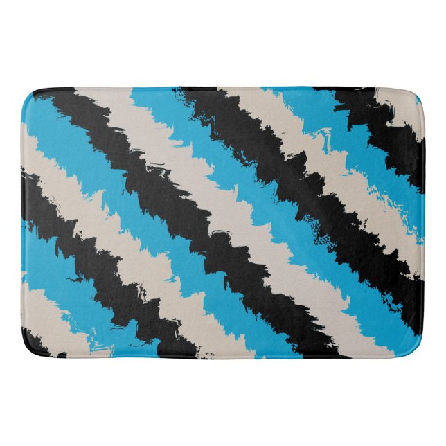 Black Blue Gray Abstract Stripe Pattern Bath Mat (Front)