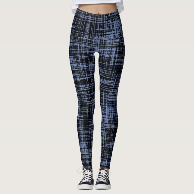 Black Blue Gray Abstract Stripe Pattern Leggings (Front)