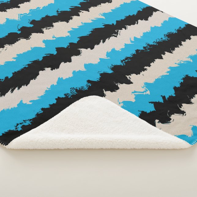 Black Blue Gray Abstract Stripe Pattern Sherpa Blanket (3/4)