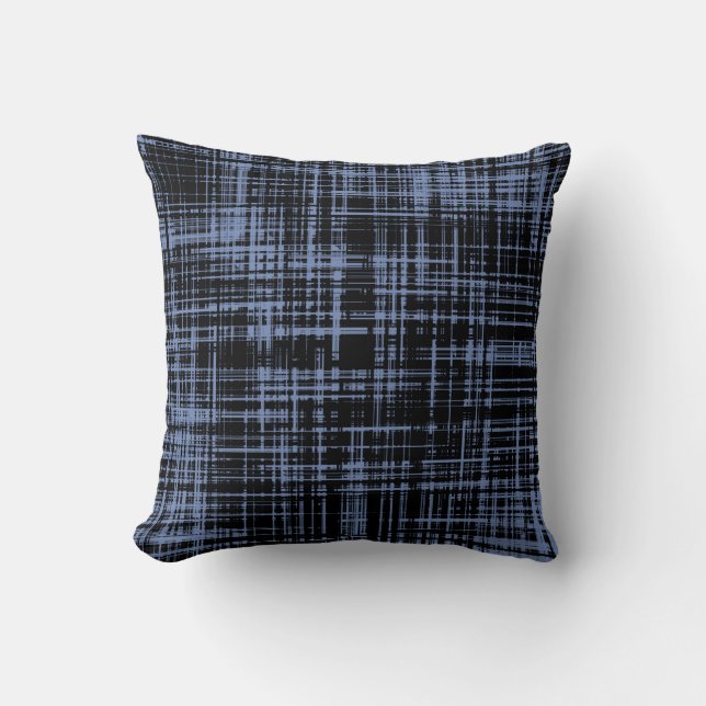 Black Blue Gray Abstract Stripe Pattern Throw Pillow (Front)