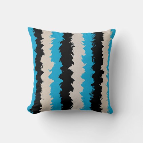 Black Blue Gray Abstract Stripe Pattern Throw Pillow