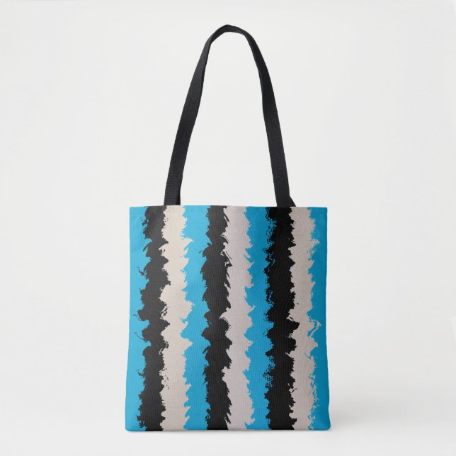 Black Blue Gray Abstract Stripe Pattern Tote Bag (Front)