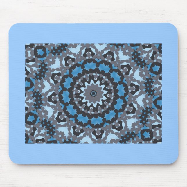 Black, blue & gray fractal pattern design mouse pad (Front)
