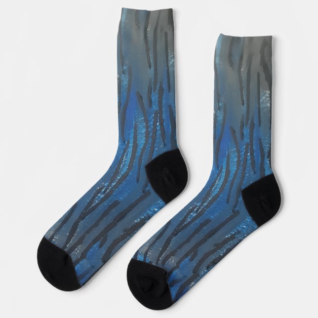 Black Blue Gray Line Art Socks (Left)