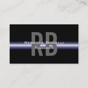 Black Blue Gray Monogram Manager Business Card