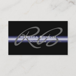 Black Blue Gray Monogram Manager Business Card