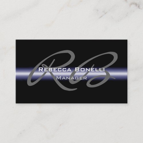 Black Blue Gray Monogram Manager Business Card