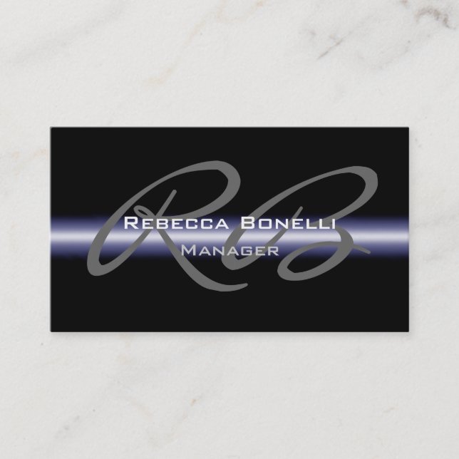 Black Blue Gray Monogram Manager Business Card (Front)