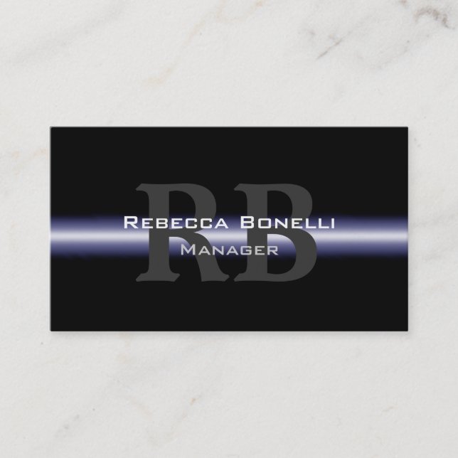 Black Blue Gray Monogram Manager Business Card (Front)