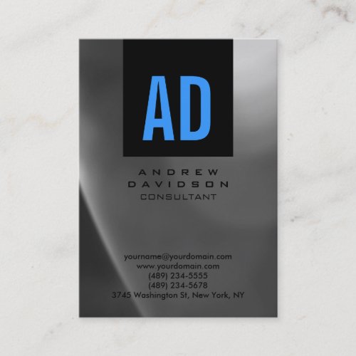 Black Blue Gray Pattern Monogram Business Card