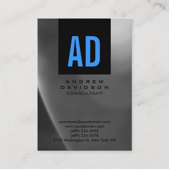 Black Blue Gray Pattern Monogram Business Card (Front)