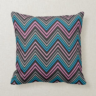 Black Blue Gray & Pink Chevron Pattern Throw Pillow