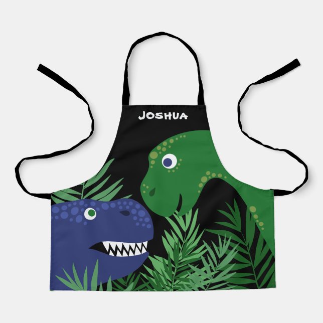 Black Blue & Green Dino Add Name Apron (Front)
