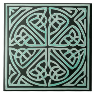Black & Blue Green Irish Celtic Knot Ceramic Tile
