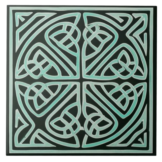 Black & Blue Green Irish Celtic Knot Ceramic Tile (Front)