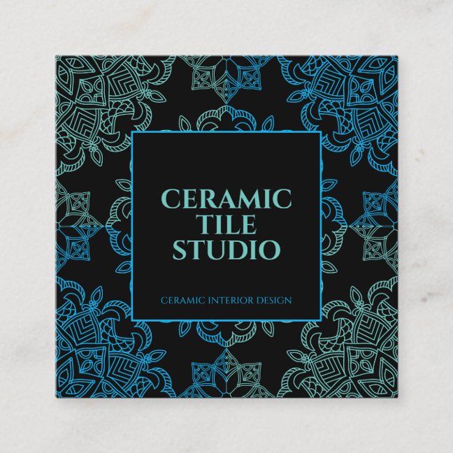 Black Blue Green Seamless Mosaic Square Business Card