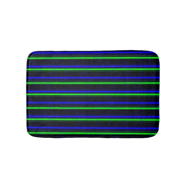 Black Blue Green Stripes Bath Mat (Front)