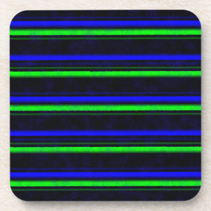 Black Blue Green Stripes Beverage Coaster