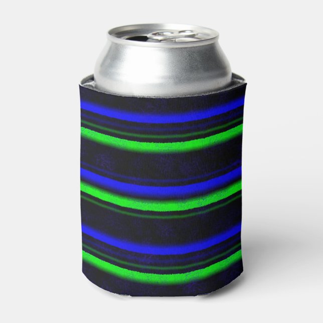 Black Blue Green Stripes Can Cooler (Can Front)