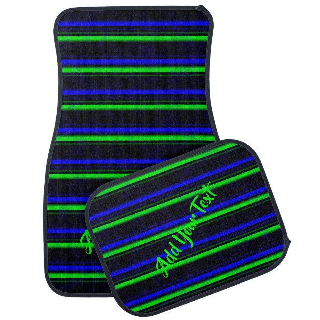 Black Blue Green Stripes Car Floor Mat (Set)